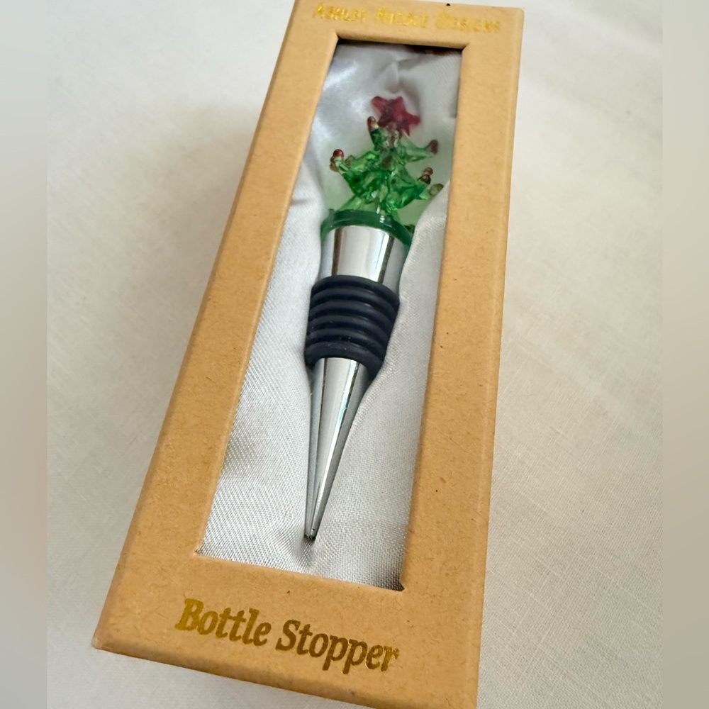 New Ashley Nicole Designs wine bottle stopper glass Christmas tree